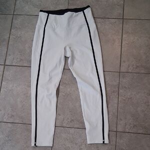 Athleta White and Black Joggers with Sporty Stripes